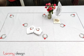 Christmas rectangle table cloth included with 12 napkins- Holly embroidery (size 300x180 cm)